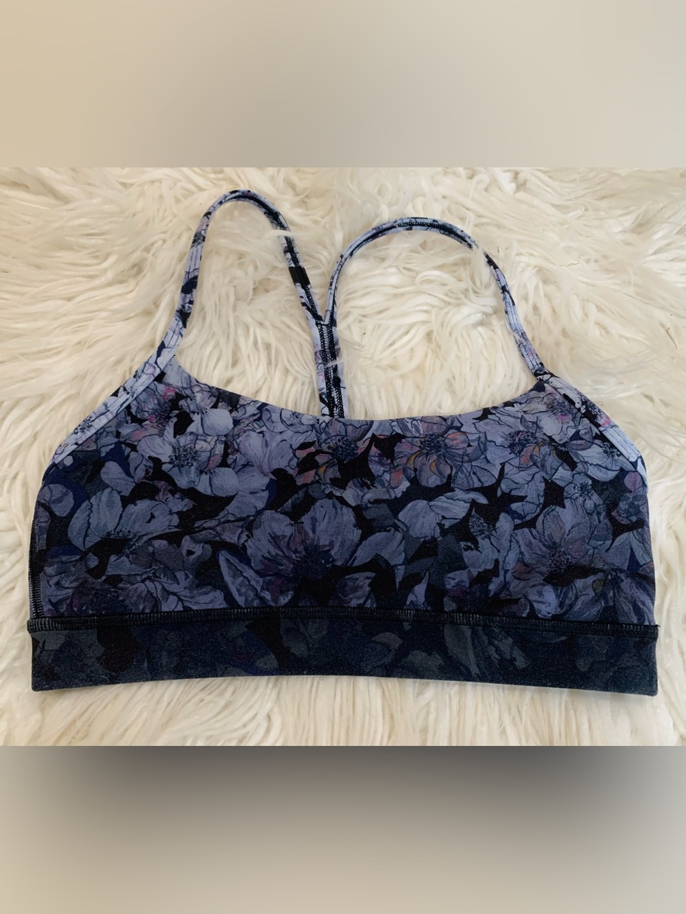 Lululemon Flow Y Bra Nulu Nightfall Blossom Blue Purple Size 6
